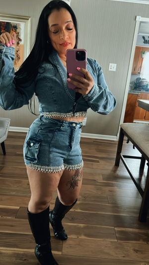 Denim Jewel Vest Set