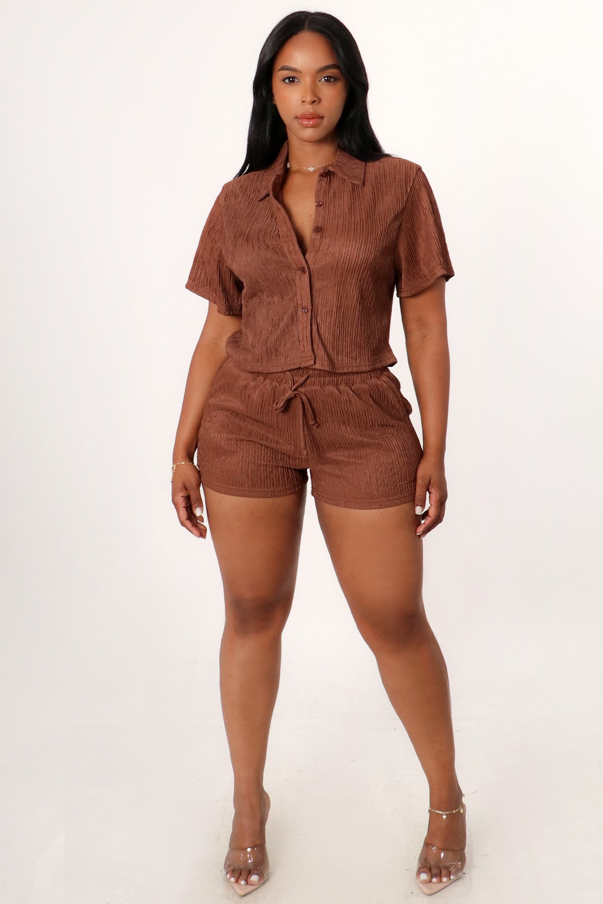 Crinkle Button Down Set
